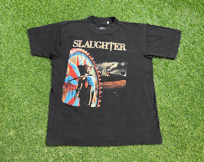 Vintage Slaughter Stick It to Ya T Shirt Rock Band Tee Size Large L Rock N Roll Rare Concert Tour Merch Glam Metal 1990s 90s