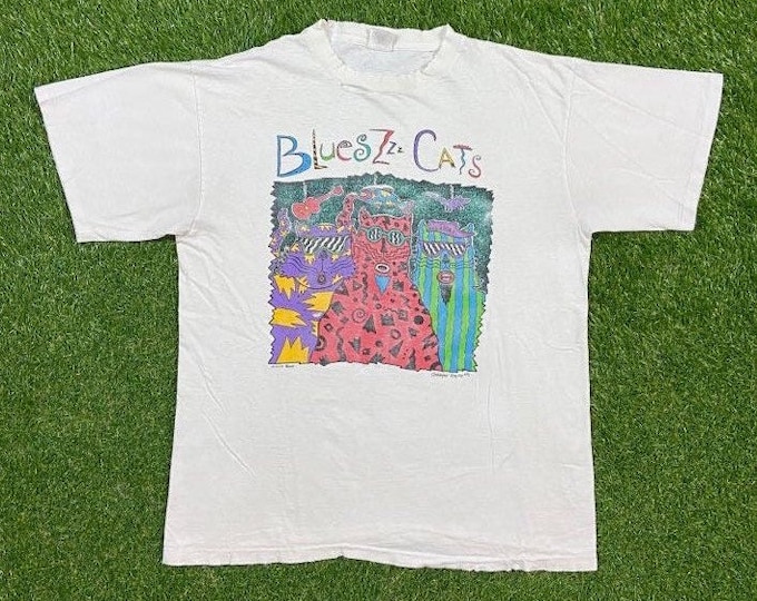 Vintage BluesZzz Cats T Shirt Tee Alore Made USA Size Xtra Large XL Classic Blues Southern Music Christopher Mayes 1992 1990s 90s