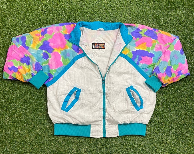 Vintage Graphic Windbreaker Zip Up Jacket RE Sport Size Medium M Multicolor Streetwear Sport Active Wear Classic Light Rain Coat 1990s
