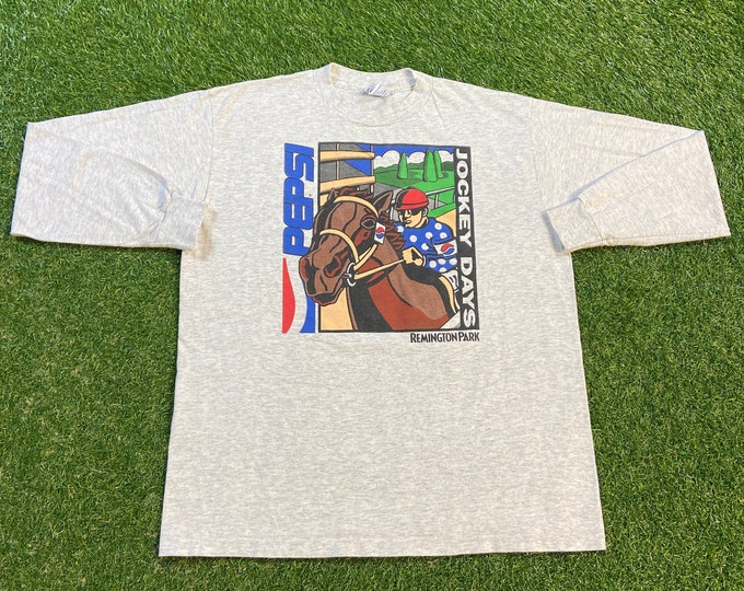 Vintage Pepsi Long Sleeve Shirt All Sport Made USA Size Xtra Large XL Remington Park Jockey Days Classic Cola Soda 1990s 90s Horse Racing