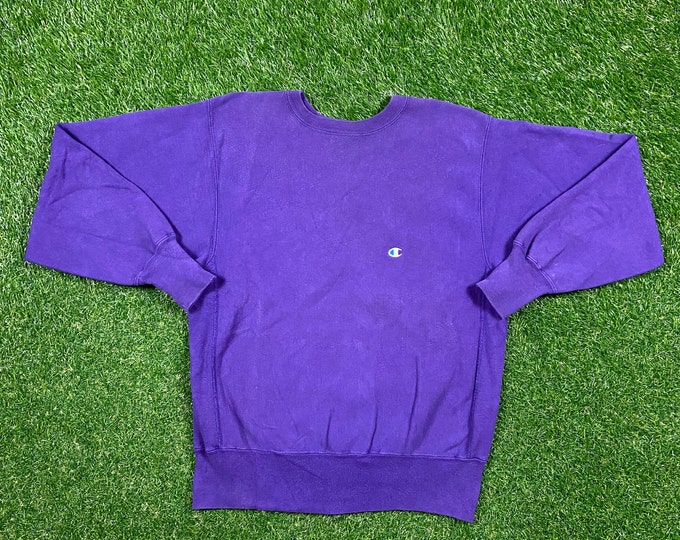 Vintage Plain Purple Champion Crewneck Sweatshirt Size Large L Quality 1990's Oversized Comfy Great Fit Made USA Original 90s Pull Over