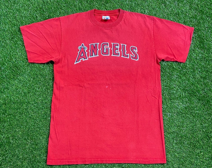 Vintage Anaheim Angels T Shirt Tee Majestic Size Large L MLB Baseball Scott Shields Los Angeles California Pujols 1990s 90s