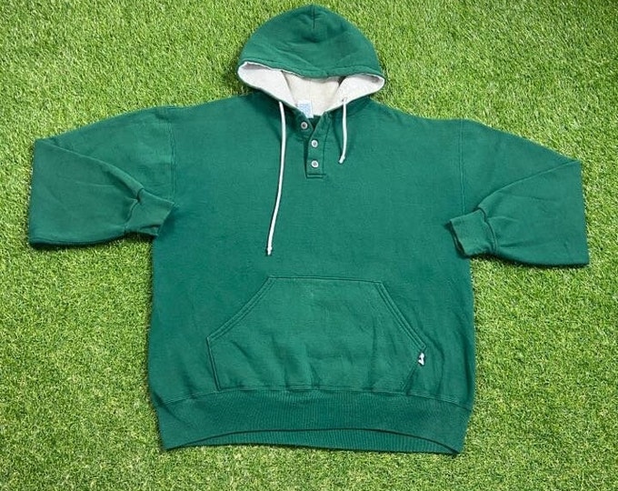 Vintage Green Russell Athletic Hoodie Sweatshirt Size XL Quality 1990s Oversized Comfy Great Fit Made USA Original 90s Pull Over Blank