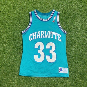 Vintage Charlotte Hornets Alonzo Mourning #33 Jersey Champion Made USA Size Small Basketball NBA 90s Authentic North Carolina J Cole 1990s