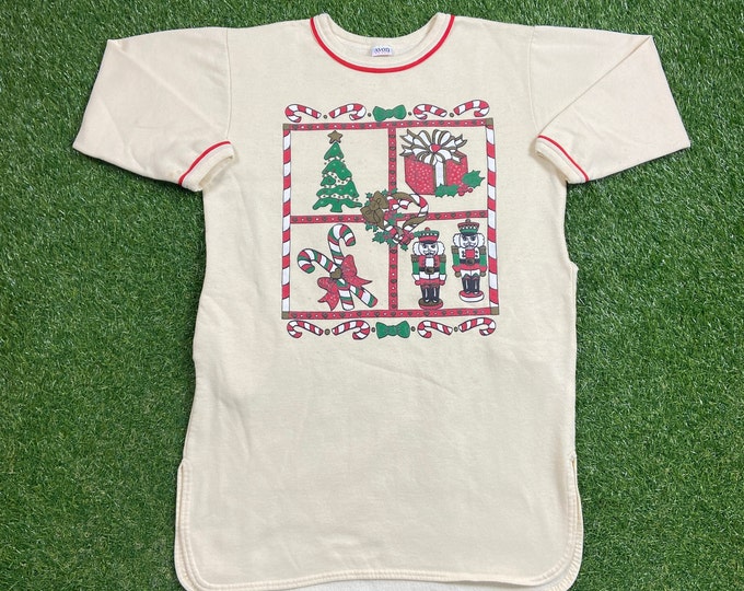 Ugly Christmas Sweater Sweatshirt Gifts Vintage Tacky Holiday Party Merry Santa Claus Classic 90s Xmas Tree Candy Cane Size Large Pull Over