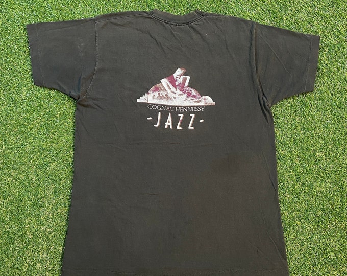 Vintage Hennessey Cognac T Shirt Tee Fruit of the Loom Made USA Size Xtra Large XL Jazz Drink Alcohol Party Night Life Classic Liquor Brandy