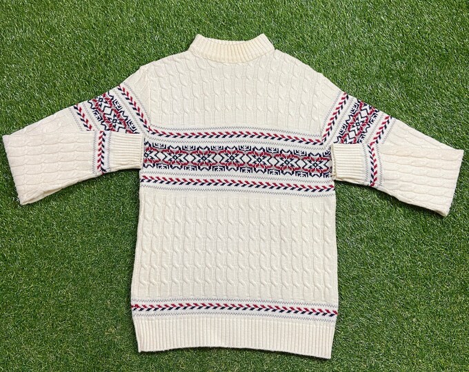 Vintage Multicolor Knitted Crewneck Sweater Made USA Size Large L Quality Warm Winter Fashion Pull Over Oversized 1980s 80s