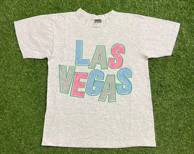 Vintage Las Vegas T Shirt Tee Blue Wave Made USA Size Medium M Nevada Hotel Casino Gambling Money Entertainment 1990s 90s
