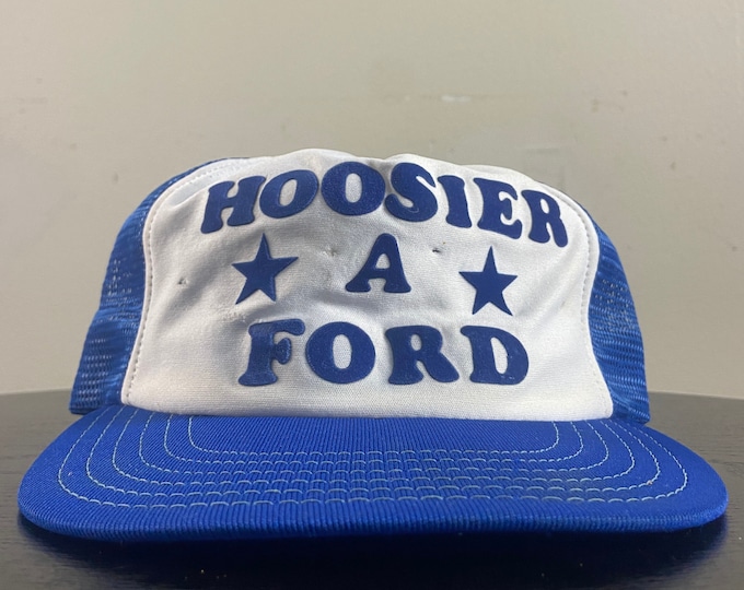 Vintage Hoosier a Ford Snapback Hat Cap Made USA OSFA Classic Car Speedway NASCAR Daytona 500 Trucker Hat 1980s 80s has flaws