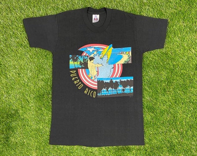 Vintage Puerto Rico Graphic T Shirt Tee America Project Made USA Size Small San Jose Beautiful Island Beach VTG 80s 90s