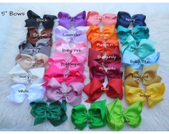 5" Grosgrain Bows- Pick sets from 30+ colors, band or clip, Baby headband set, newborn headbands, hair bow, baby gift set, large bow.