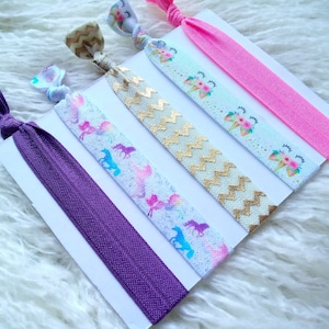 Unicorn Horse Hair Ties - Set of 5 No Tug Ponytail Holders
