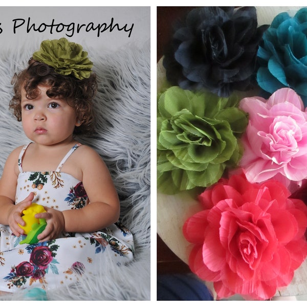 4'' Crumpled chiffon Mesh flower- Large Chiffon-Big flower Headband, Flower Headband- Photography Pro Available in sizes Newborn-Toddler