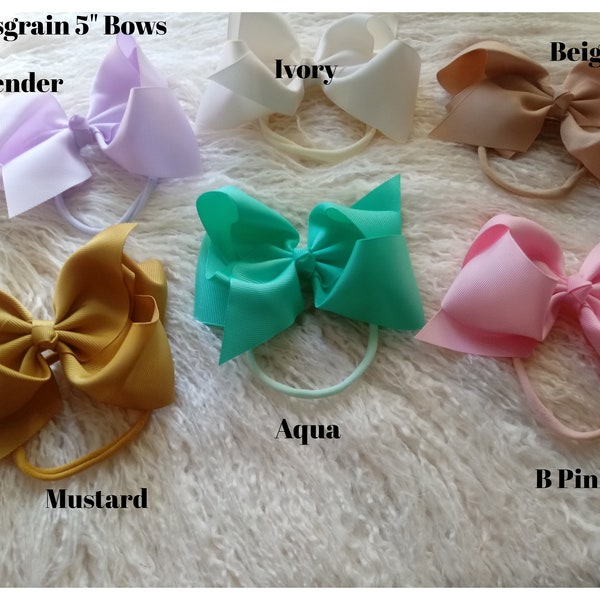 5" Hair Bow on thin nylon band, Solid Grosgrain Hair Bow, Basic Boutique Bow, Plain Large Bow, Easter Hair Bow, Back to School Hair Bow