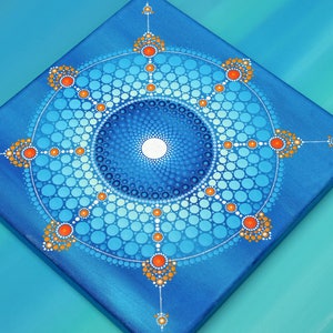 Mandala picture - Snow watch - mandala hand painted on canvas, original dot art painting acrylic paint winter gift decoration dot art