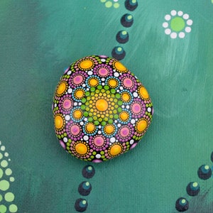 Crocus - Mandala stone handpainted, spring flower, dot art, acrylic painting