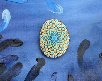 Caribbean beach - hand-painted mandala stone, dot art in the colors beige and turquoise