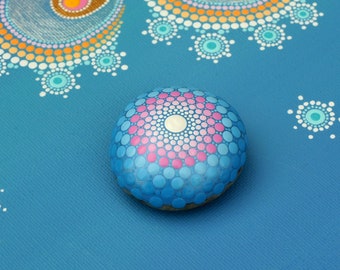 Mandala Stone - Winter Morning, hand painted beach stone, dot art