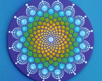 Magnet Mandala Blume - Elfriede -  bemalte Leinwand, original Punkt-Kunst Acrylmalerei Dot-Art Unikat Kühlschrankmagnet