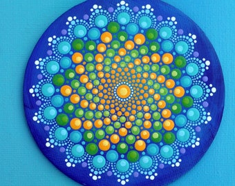 Magnet Mandala Blume - Minato - bemalte Leinwand, original Punkt-Kunst Acrylmalerei Dot-Art Unikat Kühlschrankmagnet