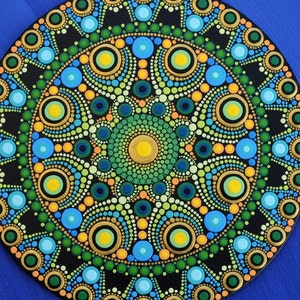 Mandala picture - Kauai - hand painted canvas, original dot art acrylic painting nature blossom Hawaii - with hanger