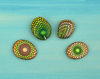 Set of four magnets, hand-painted stones, unique, fridge magnet