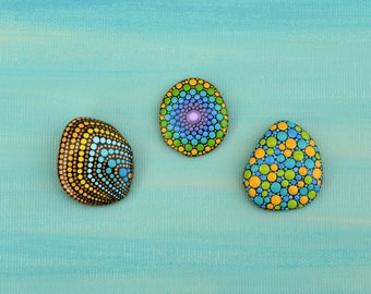 Set of three magnets, hand-painted stones, unique, fridge magnet