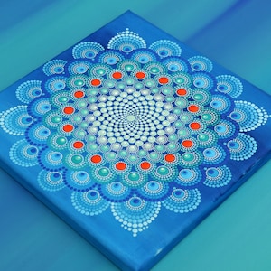 Mandala picture - First snow - painted mandala flower on canvas - original dot art painting acrylic paint winter Sonneborn