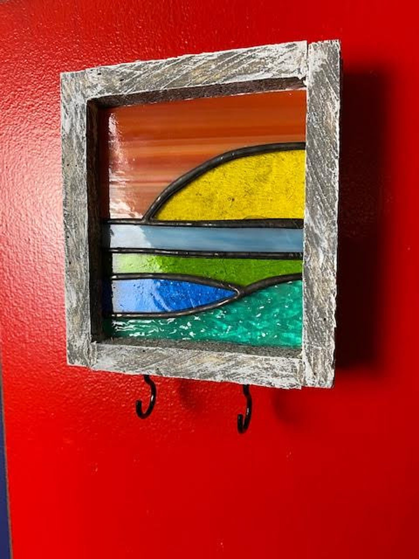 Stained glass sunset in shadow box Etsy