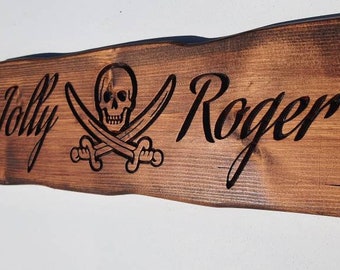 Rustic Jolly Roger Pirate  Carved Decoration/Sign