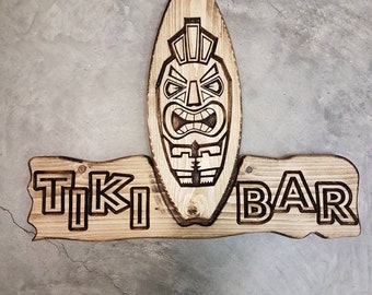 Rustic Tiki Bar Surfboard Carved 3d Decoration/Sign