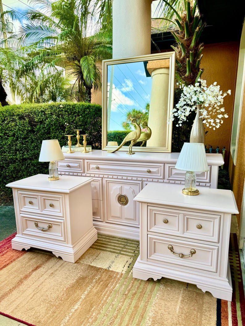 Beautiful Set of Vintage Blush Pink Solid Wood Dresser & Nightstands ...
