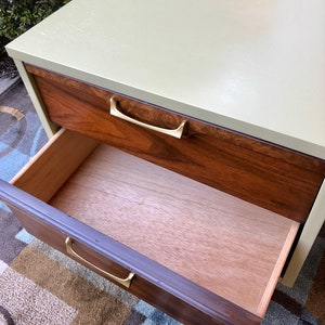 SOLD Do Not Purchase. Pair of Mid Century Modern MCM Walnut & Burlwood Nightstands image 8