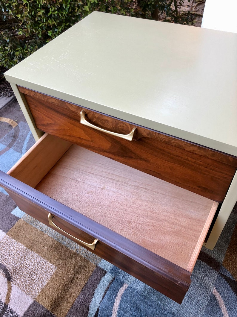 SOLD Do Not Purchase. Pair of Mid Century Modern MCM Walnut & Burlwood Nightstands image 8