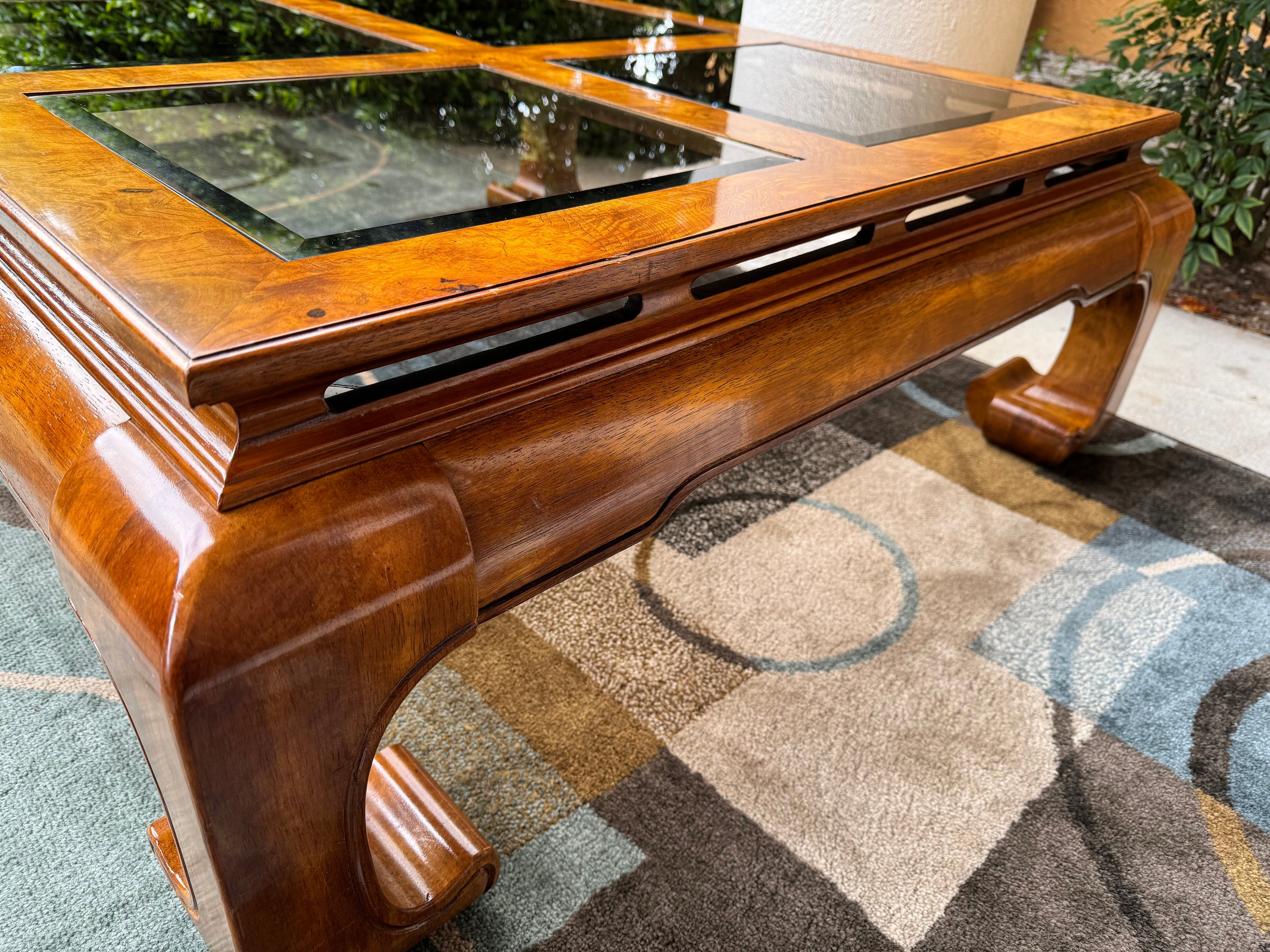Free Shipping Vintage Chinoserie Chow Leg Ming Style Mid Century Modern Burl Wood Coffee Table W smoked Glass MCM Coffee Table Etsy Canada