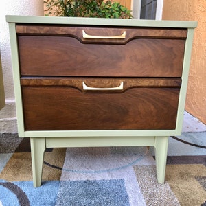 SOLD Do Not Purchase. Pair of Mid Century Modern MCM Walnut & Burlwood Nightstands image 7