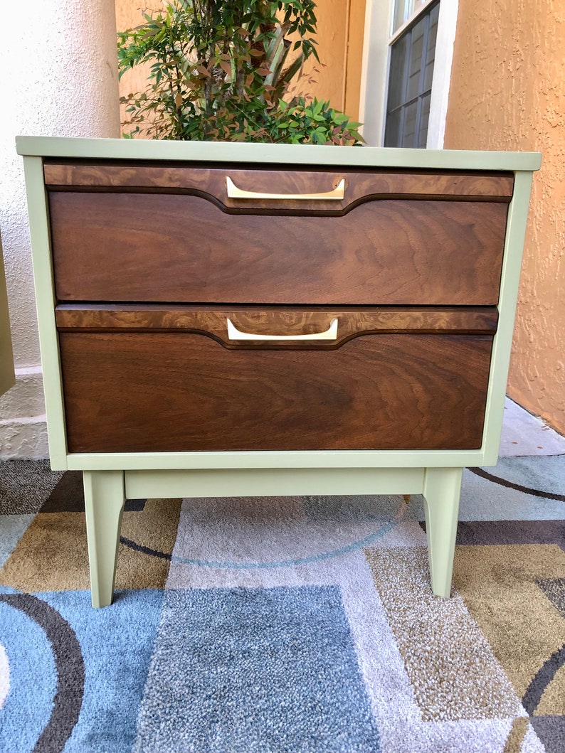 SOLD Do Not Purchase. Pair of Mid Century Modern MCM Walnut & Burlwood Nightstands image 7