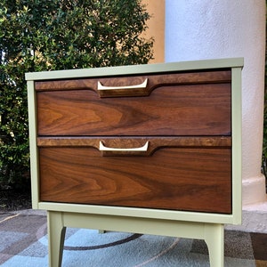 SOLD Do Not Purchase. Pair of Mid Century Modern MCM Walnut & Burlwood Nightstands image 6