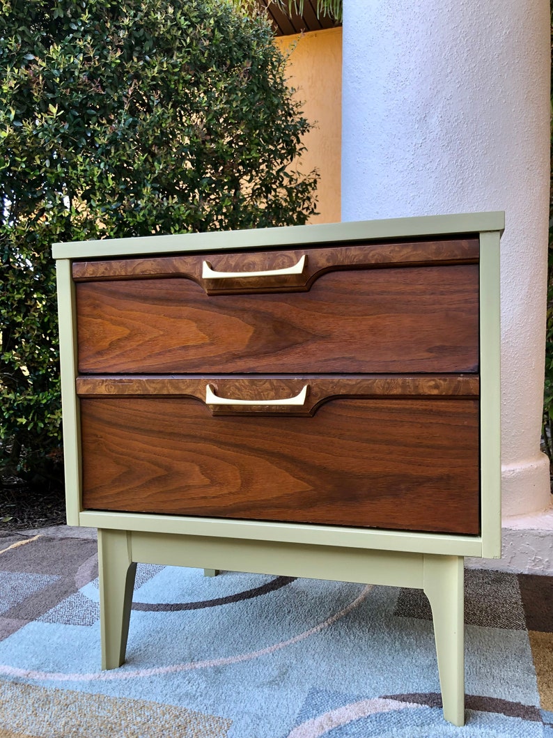 SOLD Do Not Purchase. Pair of Mid Century Modern MCM Walnut & Burlwood Nightstands image 6