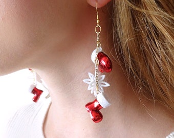 christmas earrings, dangle earrings, santa earrings, mitten earrings, red Christmas earrings, Christmas jewelry, gift for coworker, gift her