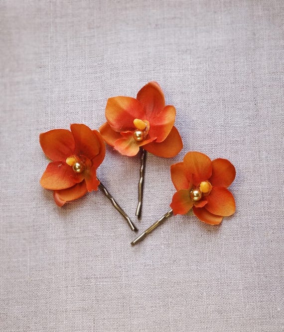 Burnt Orange Hair Pins Rust Hair Flower Rust Flower Hair Etsy