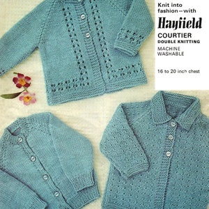 Vintage Hayfield Double Knitting Pattern 3 styles of cardigan PDF