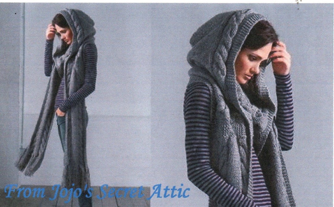 Knitting Pattern Extra Long Hooded Scarf With Cable Pattern English ...