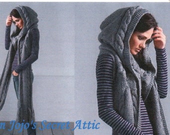 Knitting Pattern Extra Long Hooded Scarf with cable pattern English instructions