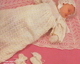 PDF Knitting Pattern Christening Gown, Shawl, Bonnet and Bootees