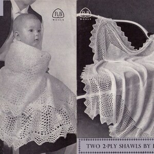 2 本撚り糸で 2 つの家宝ショールを作るためのヴィンテージ P&B パターン