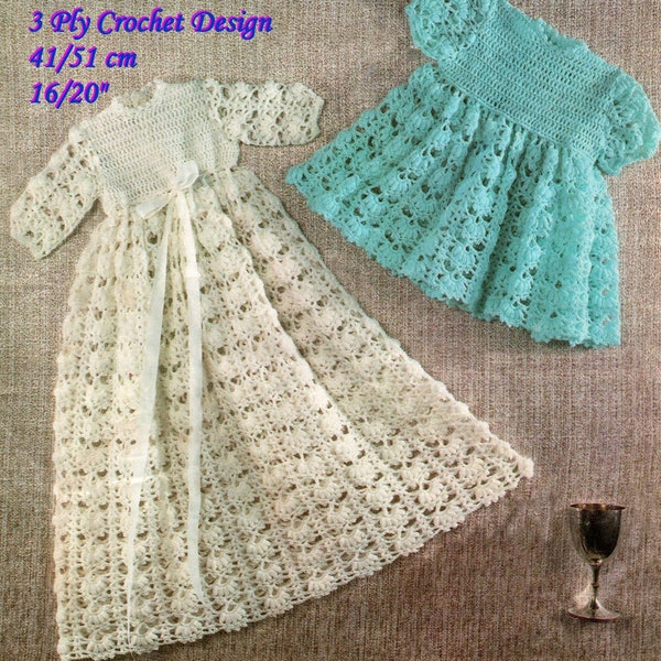 Vintage 3Ply Pattern Wendy P300 Crochet dresses 2 lengths