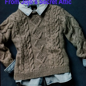 Boys Double Knitting cable sweater pattern in 3 sizes age 5 to 10 years