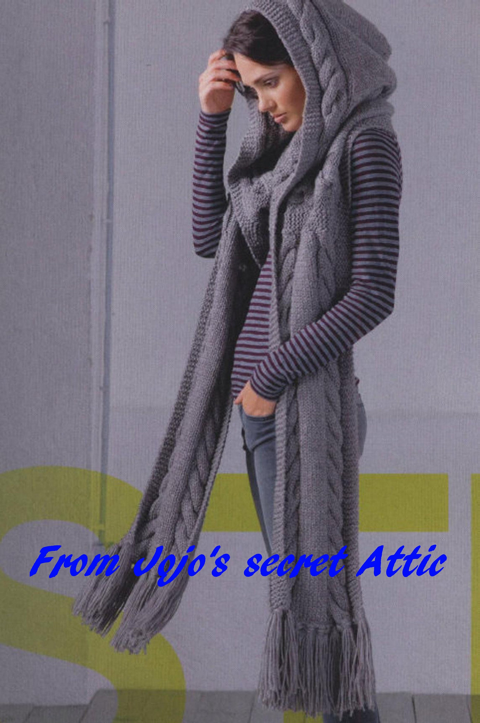 Knitting Pattern Extra Long Hooded Scarf With Cable Pattern English ...
