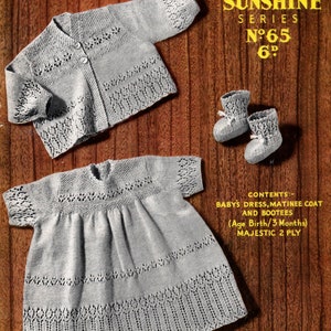 2 Ply Pattern Baby Dress, Coat and Bootees Sirdar Sunshine Series No 65